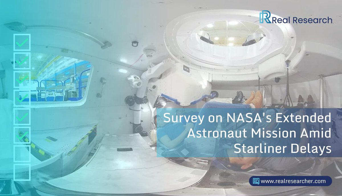 ⭐️ Survey on NASA's Extended Astronaut Mission Amid Starliner Delays

👉 Share your opinion with us via the Real Research Online Survey App from August 19, 2024.

🔗 Click here to participate in the survey: realresearcher.org/oHDqVgzsqhetVi… 

#RealResearch #RealResearchApp #SurveyApp #NASA