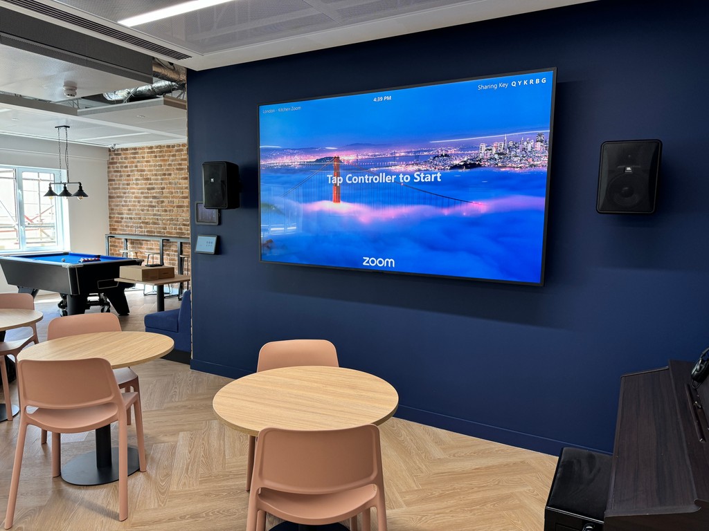 AvitaTech's tweet photo. Our client’s new All Hands Space features a top of the range #Sony Bravia 98” display, #Lumens PTZ Camera, #JBL speakers &amp; Q-SYS control – all complimenting the #Logitech Zoom Room system https://t.co/iqA57Bl3uP