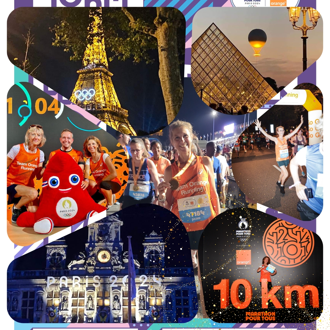 GiroSigrid's tweet image. Retour sur une course mythique et inoubliable : le 10 km Pour Tous by @orange.  Le 11 août à 1h30, j&apos;ai franchi la ligne d&apos;arrivée après un parcours magique à travers Paris illuminé. Merci à la #TeamOrangeRunning, #MarathonPourTous, #Paris2024 et à tous les supporters ! 🙌🧡