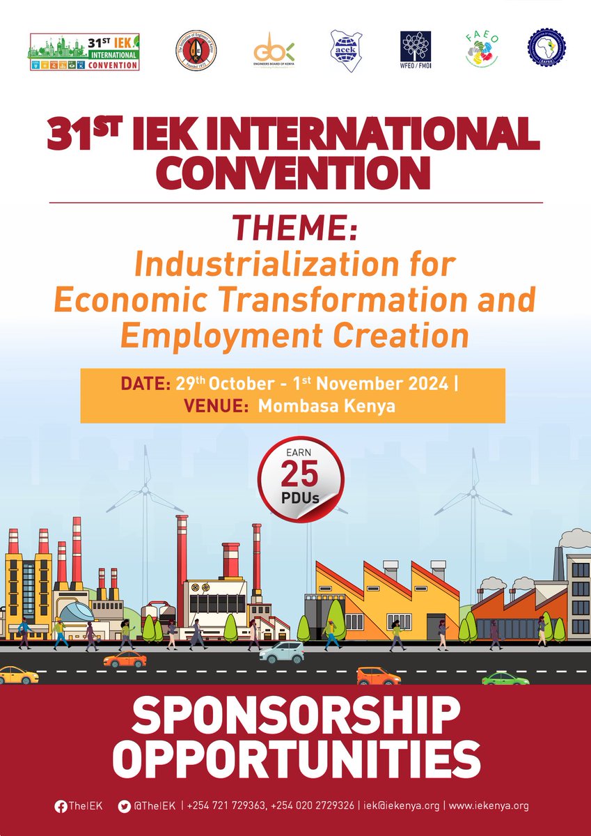 EllyvineWanjala's tweet photo. The #31stIEKConvention is here! How can we industrialize to transform our economy and create jobs? The young engineers plight is job scarcity and this year, we lay out a framework to alleviate these populace. Will you be attending? @TheIEK https://t.co/lZGqFRC4z5 https://t.co/EsUZxiPeV0