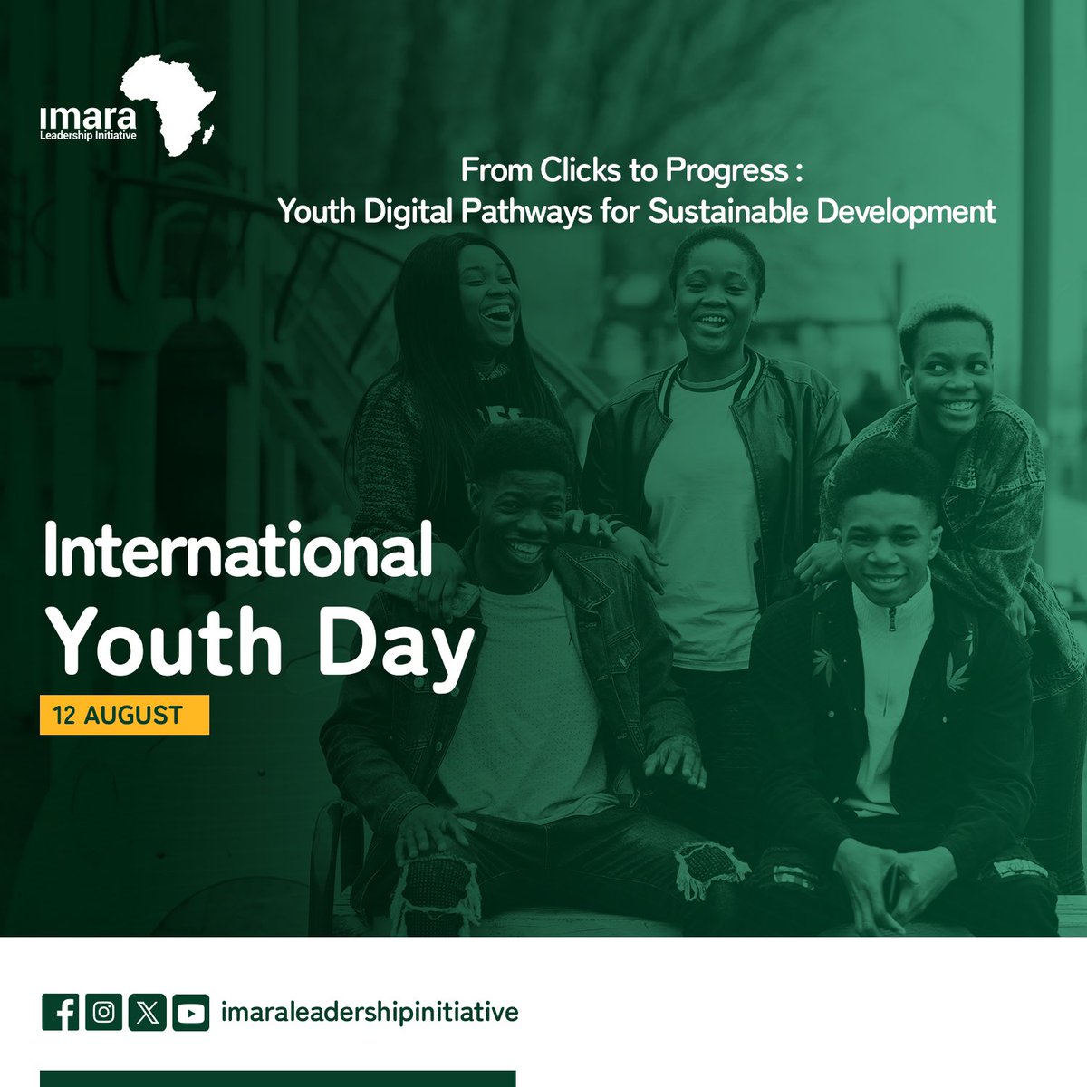 ImaraLeadership's tweet photo. Happy  International Youth Day ! 

 From #ClicksToProgress , Youth Digital Pathways for Sustainable Development” to celebrate the digital contributions of youth, who can inspire others to innovate and collaborate towards achieving sustainable development.

As we are celebrating the International Youth Day, we celebrate all youth across the world  that are leading the way to digitilization to leave no one behind and achieve the sustainable development goals across the region.