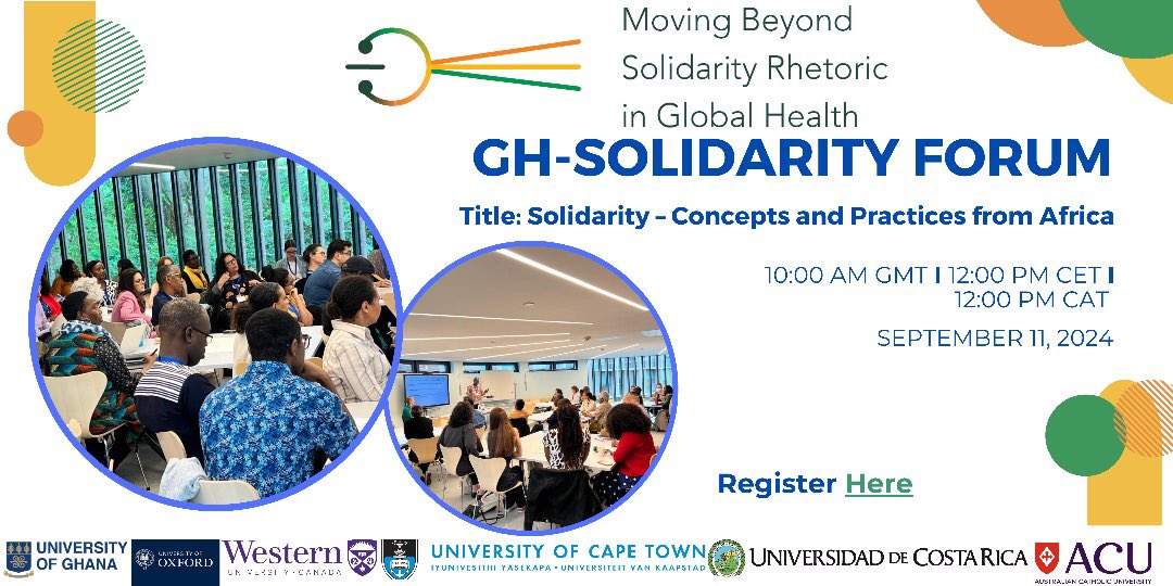 Global Health Solidarity Network (@officialghsn) on Twitter photo 🥳🥳🥳 We are excited to announce that our first Online #GHSolidarityforum is coming off on 11th Sept 2024. At this forum will share preliminary findings from #Africa and new perspectives on #solidarity.
Register to join here
us06web.zoom.us/meeting/regist…
<a href="/gaby_arguedas/">Gabriela Arguedas😷💉🧼💦🤲🏼</a> 🥳🥳🥳 We are excited to announce that our first Online #GHSolidarityforum is coming off on 11th Sept 2024. At this forum will share preliminary findings from #Africa and new perspectives on #solidarity.
Register to join here
us06web.zoom.us/meeting/regist…
<a href="/gaby_arguedas/">Gabriela Arguedas😷💉🧼💦🤲🏼</a>