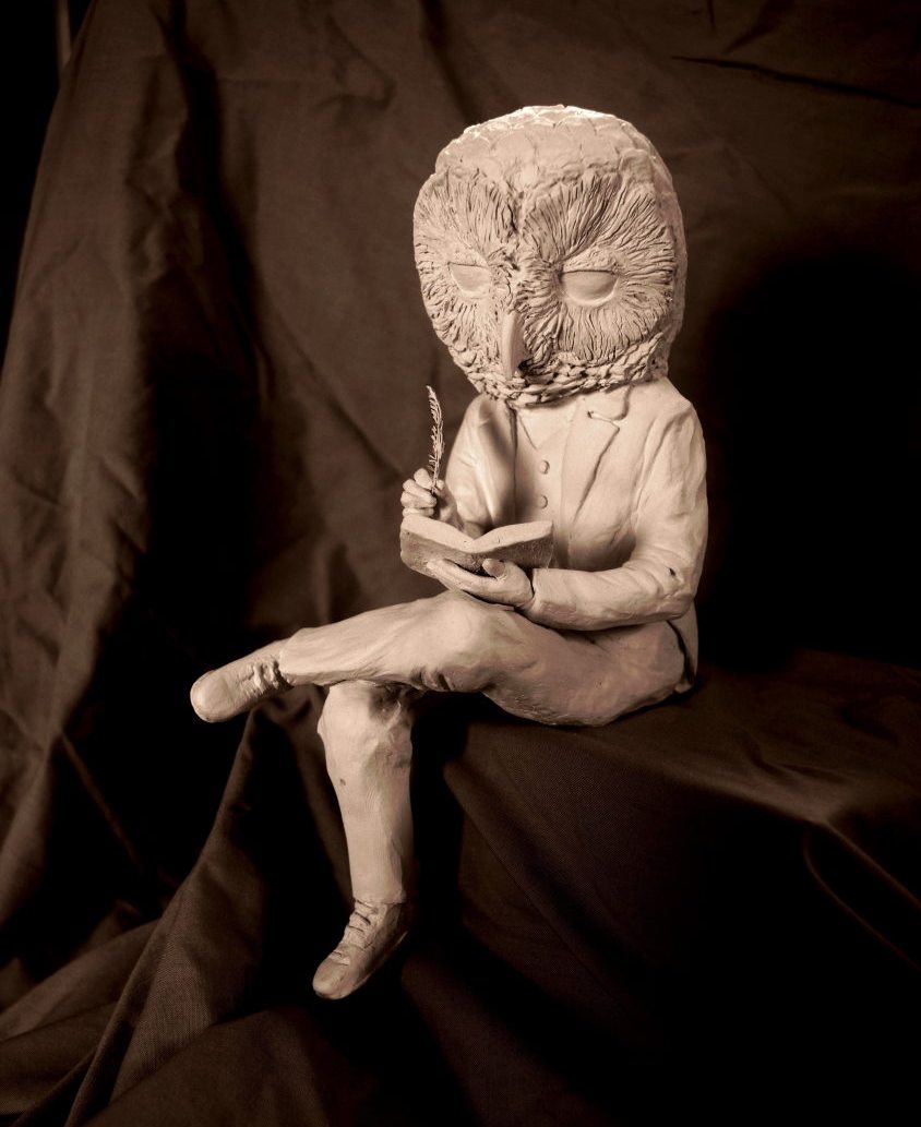 'Tawny John' (John Clare, poet) Ceramic after firing and ready for colours. Thought I'd make a pose to sit on a bookshelf or mantelpiece...maybe a windowsill #johnclare #romanticism #owl #ceramic