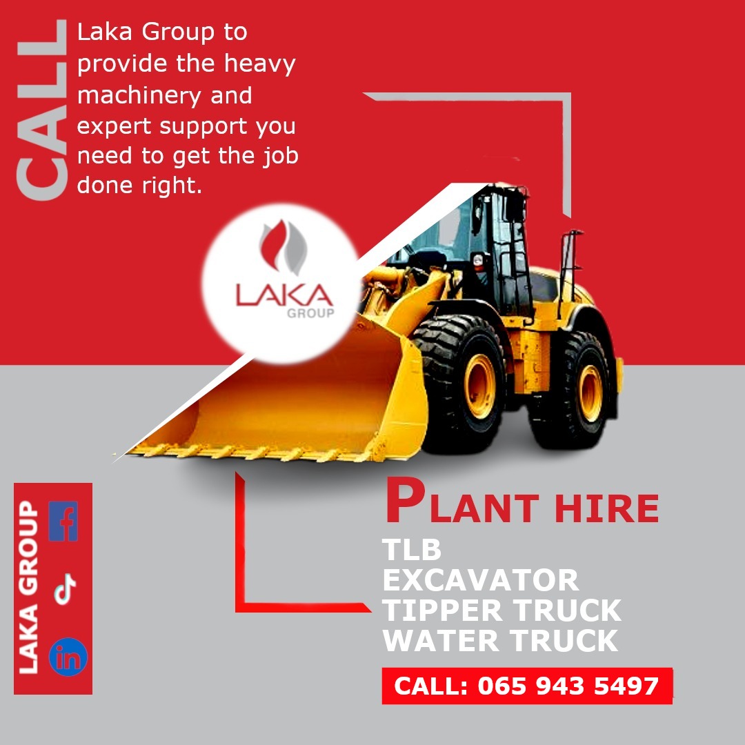 lakagroup's tweet photo. "Transform your projects with Laka's top-notch plant hire services, available across South Africa. From heavy machinery to specialized equipment, we got you covered. Get the job done right, every time!
 #PlantHireSA #LakaServices #BuildWithLaka https://t.co/2Ga1JEuwlF