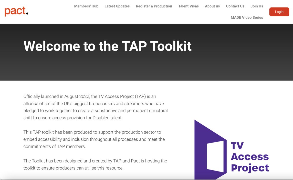 Heloise Beaton TV (@heloisebeatontv) on Twitter photo The TAP Toolkit is LIVE
pact.co.uk/tap-toolkit.ht…
We're excited to share this resource with the production sector - to support and empower producers to embed access at every stage
A huge thank you <a href="/PactUK/">Pact</a> for hosting this resource and brining it to life
broadcastnow.co.uk/indies/tap-lau… The TAP Toolkit is LIVE
pact.co.uk/tap-toolkit.ht…
We're excited to share this resource with the production sector - to support and empower producers to embed access at every stage
A huge thank you <a href="/PactUK/">Pact</a> for hosting this resource and brining it to life
broadcastnow.co.uk/indies/tap-lau…