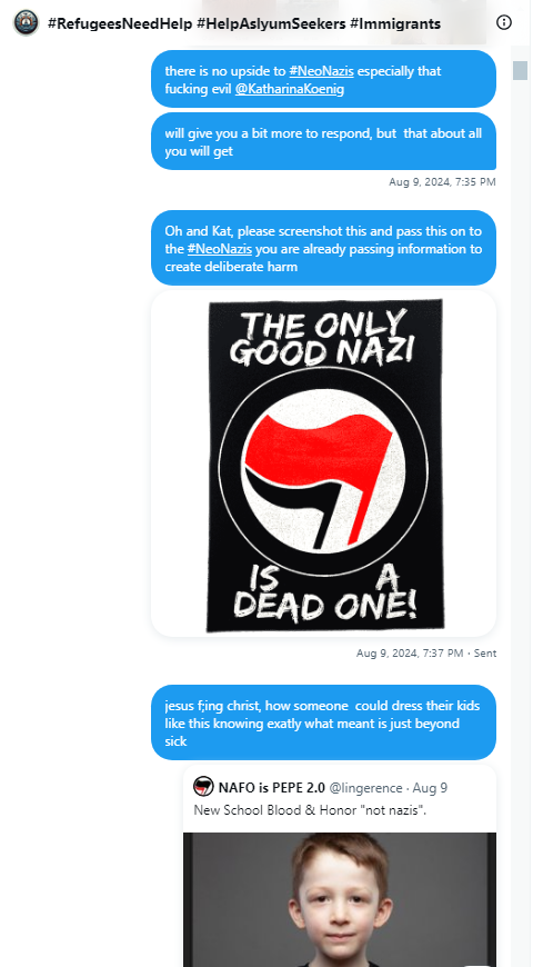 SRAntiFascism's tweet photo. @SR_AntiFascism @Italiantifa @SunlightAFA @cideral4 @bibipenner @EladNehorai @clampdownonhate @redorchestraAFA @IuventaCrew @UnmaskUTR @CAntifascists @lingerence @mossrobeson__ @sirtou2 @FrontRangeAFA @COSAntiFascists @AntifaHVNY @NorResist @AngersRaaf @Asso_Antifa77 @AFA_Paris75 @Soli_Antifa_Zgz @Antifaxismoa @DTAnalytics @DLamontJenkins @AlacantAntifa @JaworznoAntifa @antoinedebx @ANPIRomaPosti @MRUAntiRacism @_natsukik @slpng_giants_fr @sakeuchi317 @Stumptown161 @UTRresearch @Joliet_ARA @RedoubtAFA @SalishcoastA @DownTheBastards @CVAgainstFash @LCRWnews @TorchAntifa @channel__3 @SunshineAFA @anpilondon @KatharinaKoenig 2/x #Nafo @KatharinaKoenig=@LoveGuerillero,
@affeu2, #NeoNazi #Азов @Dokmz2 was passing
info,#Monitoring #AntiFa directly 4
#Asow #NeoNazis,
#Intending #RealHarm to #Refugees
#Minorities #VulnerablePeople&
shaping #Deutschland'#Narrative'4that,
is so beyond #PureEvil #FuckingEvil https://t.co/C7kGjF2Q2n