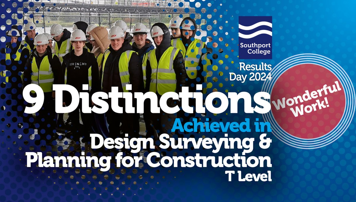 southportcoll's tweet photo. T-Level Success βοΈ
Students achieved 9 distinctions in Design, Surveying and Planning for Construction T-Level.
Absolutely fantastic work from Class of 2024 construction students and staff!
@AoC_info @AoCNorthWest @FECollegesLCR #resultsday2024 #TLevelResults https://t.co/ktikbd21jF