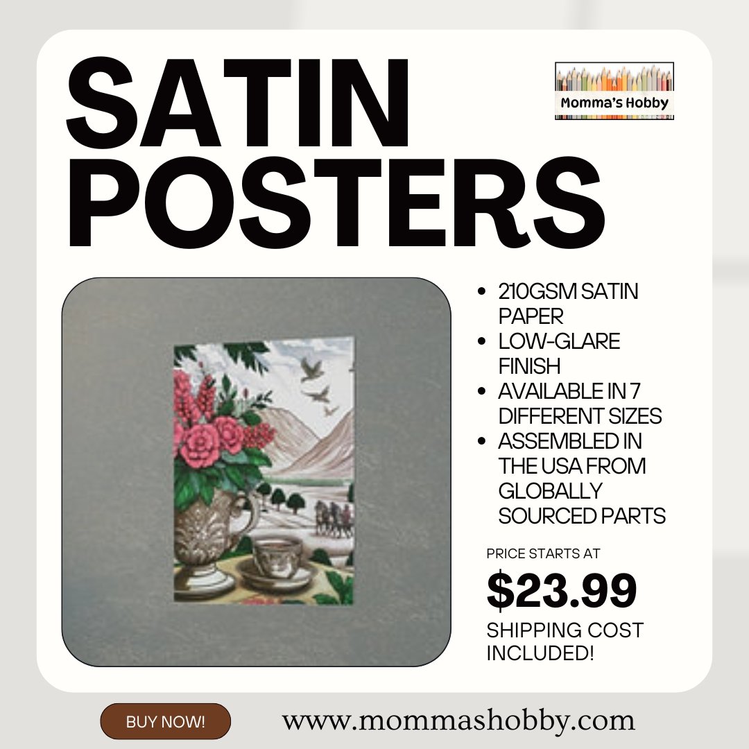 ShobbyMomma's tweet photo. Elevate your space with our Satin Posters! 🖼️ Featuring passionately designed artwork, low-glare finish, and available in multiple sizes. Perfect for any room! 🎨

Shop now: https://t.co/y7SIYJMczc 🛒

#HomeDecor #WallArt #InteriorDesign #ArtLovers #MommasHobby https://t.co/2n9dpHO9B3