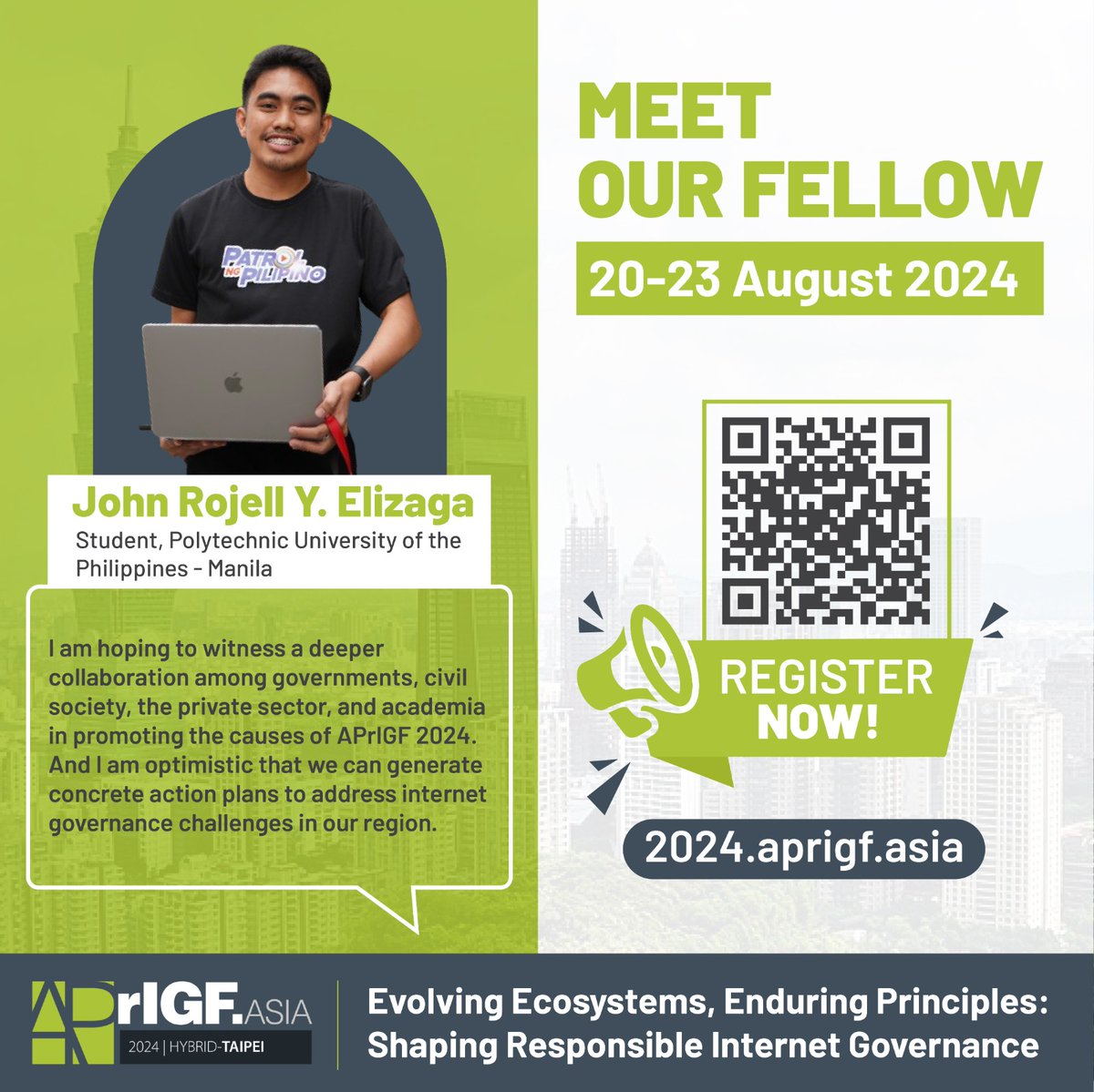 🌟Our APrIGF 2024 Fellows are excited to share their expectations!

🌍 Stay tuned for more posts featuring their insights!

#aprigf2024 #InternetGovernance #APrIGF2024Fellows