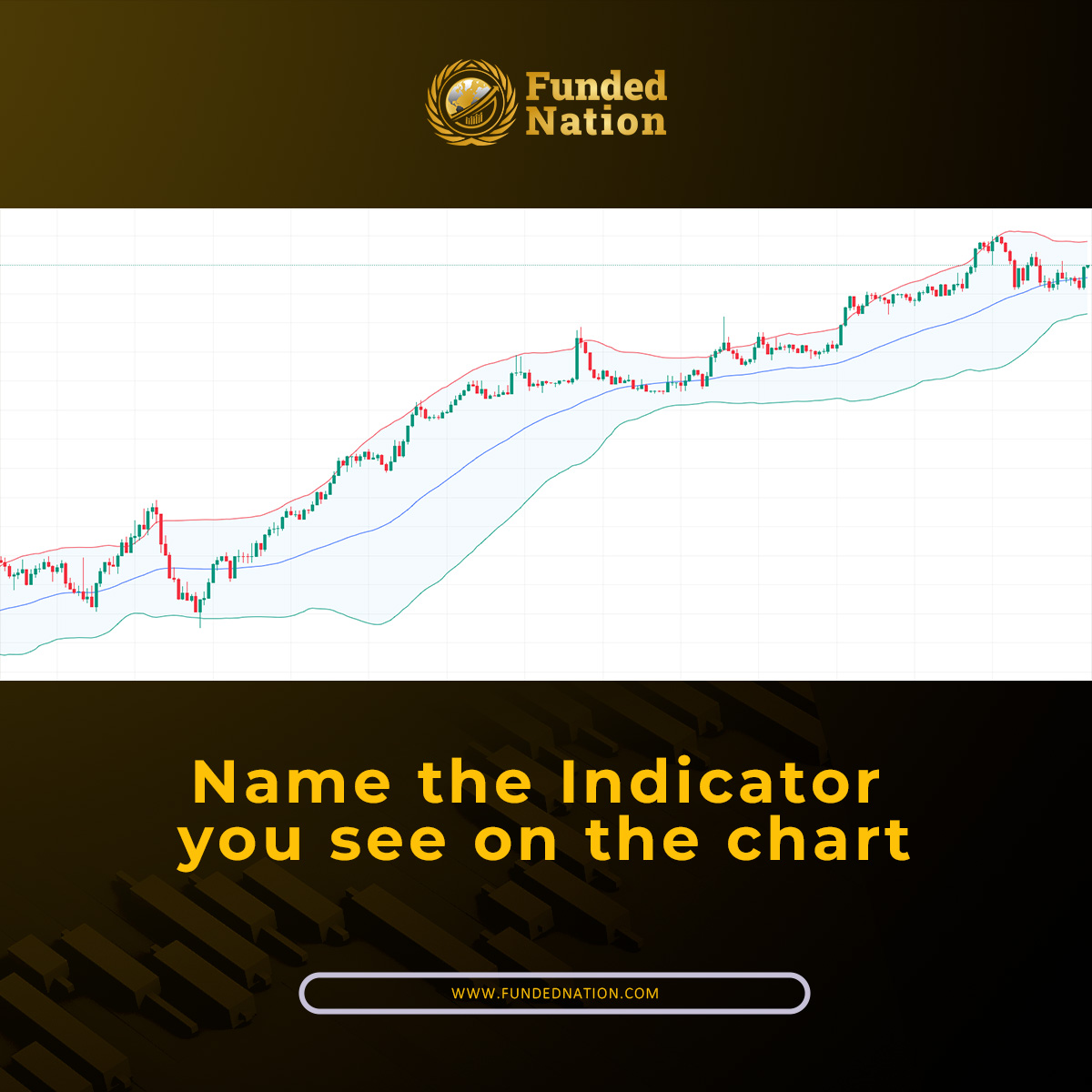 19-08-2024 
🎉 DAILY GIVEAWAY🎉
 $5 K SMART VISA -CHALLENGE ACCOUNT

Q : Name the Indicator you see from the below chart.

a) ATR
b) Bollinger Bands
c) EMA
d) SMA

Comment your answer  
🟡Like , Repost and tag your mentor    
🟡Follow <a href="/FundedNation/">FUNDED NATION</a>
🟡Join Discord