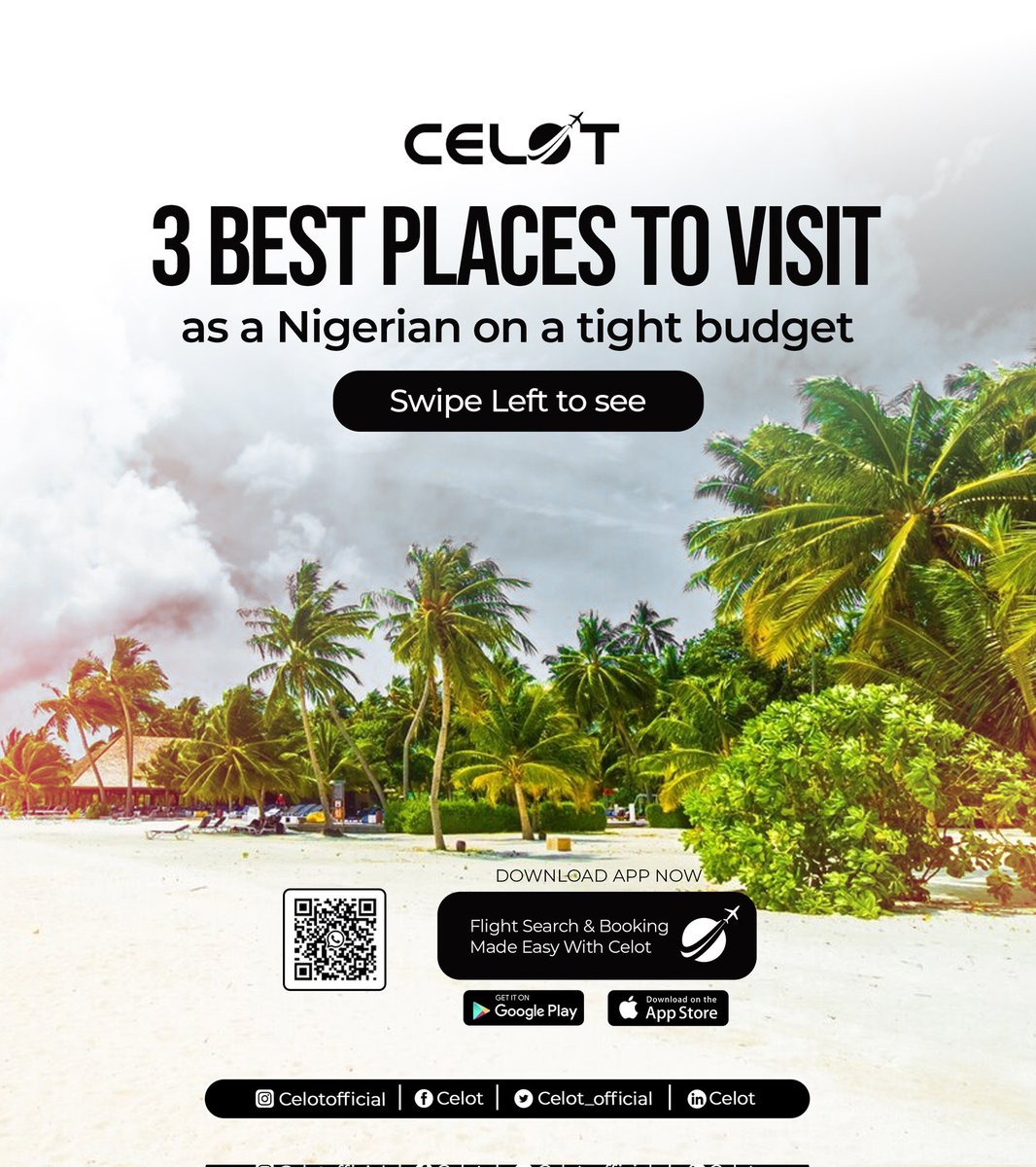 celot_official's tweet photo. Which of these locations are you most likely to add to your bucket list?

Happy New Week! 🎉😊
Don't forget to book cheap flights on Celot. 

#celot #affordableflightsdeals #flightbookingapp #happynewweek❤️ #affordabledestinations
Trends: Peter Obi #WhatsApp Davido Abel Damina Jerry Eze Alex Otti