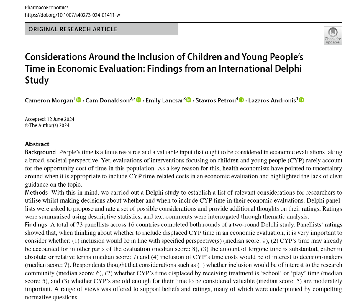 Centre for Health Economics Warwick (CHEW) (@healthecon_wms) on Twitter photo Congratulations to Cameron Morgan, <a href="/l_andronis/">Lazaros Andronis</a> & colleagues for publication of their paper discussing a Delphi study on the considerations researchers should make re. the inclusion of time costs for young people in economic evaluation! 🎉
Read it here: link.springer.com/article/10.100… Congratulations to Cameron Morgan, <a href="/l_andronis/">Lazaros Andronis</a> & colleagues for publication of their paper discussing a Delphi study on the considerations researchers should make re. the inclusion of time costs for young people in economic evaluation! 🎉
Read it here: link.springer.com/article/10.100…