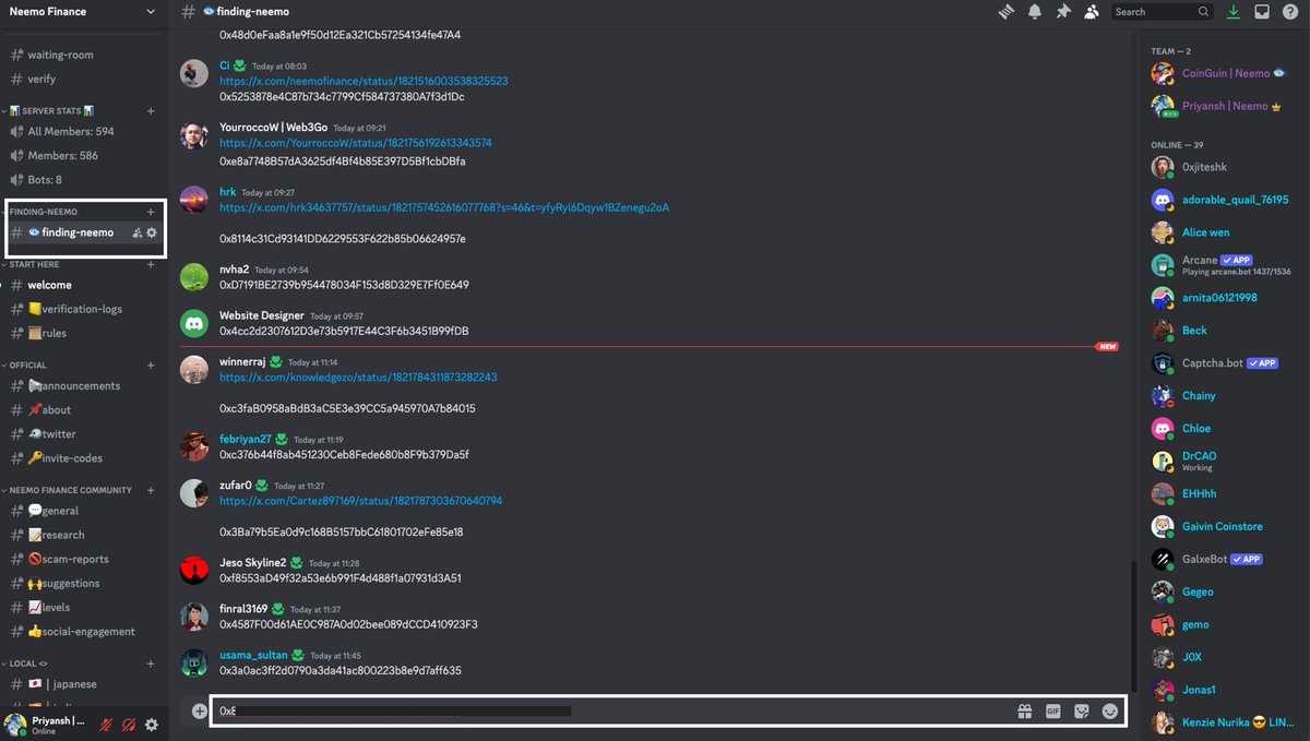 neemofinance's tweet photo. 6️⃣ When done, head to the #findingneemo channel on our Discord

7️⃣ Paste your EVM wallet address in the chat

The winning wallets will be randomly selected! Join our Discord for more info. Good luck! https://t.co/KUyB9BKezK