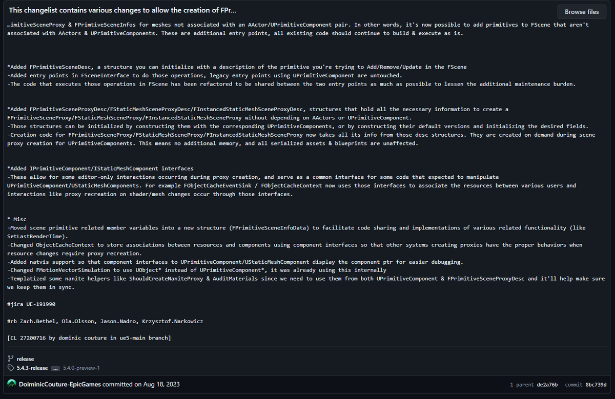 Very interesting talk about how CD Projekt optimized Unreal Engine for a big open world. One of the things they did was support render proxies without owning components.

youtube.com/watch?v=JaCf2Q…

It is already in 5.4 as they merged back into the engine. 

github.com/EpicGames/Unre…