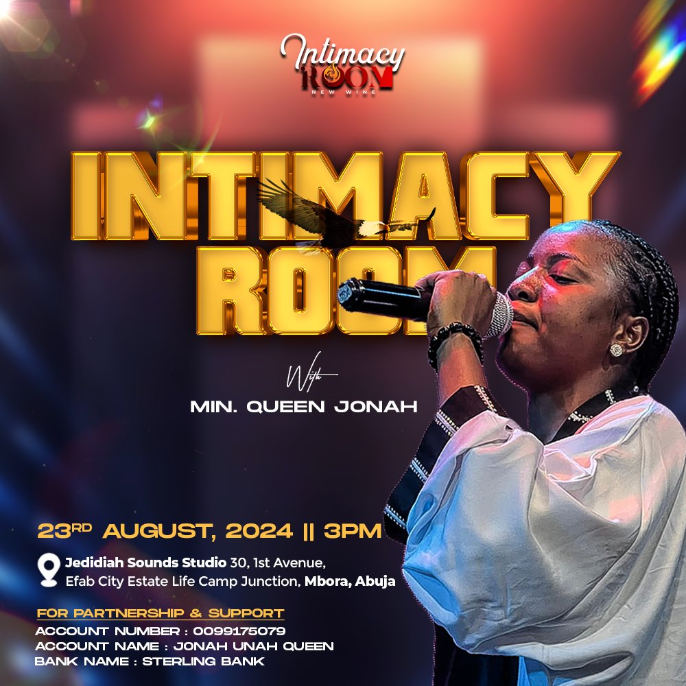 QueenJonah7's tweet photo. I’m beyond excited to invite you to Intimacy Room this week at 3 PM!

If you feel led by the Lord to support this meeting, we’d be so grateful—please use the account details in the flyer. https://t.co/uMUVzBiepO