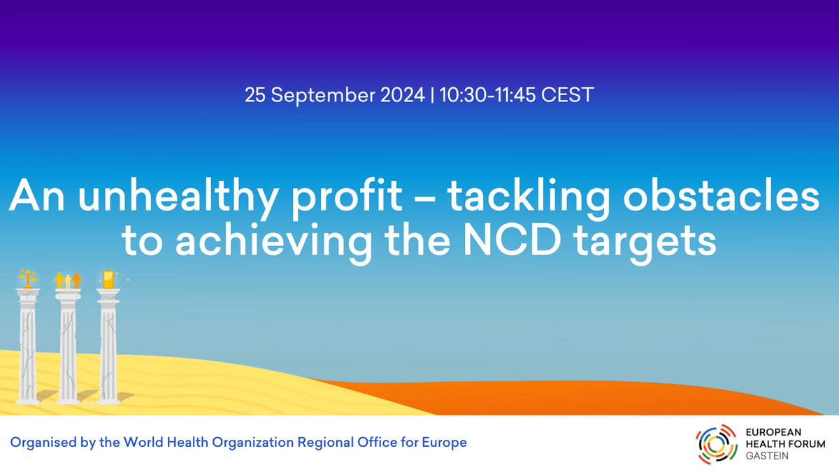 GasteinForum (@gasteinforum) on Twitter photo Many 🇪🇺 countries are behind on the #NCD goals they committed to in the #SDGs, and the implementation of effective public health policies to prevent NCDs is often delayed due to corporate political activity.
Join <a href="/WHO_Europe/">WHO/Europe</a> at #EHFG2024 to hear more ➡️ bit.ly/3SkCEGx Many 🇪🇺 countries are behind on the #NCD goals they committed to in the #SDGs, and the implementation of effective public health policies to prevent NCDs is often delayed due to corporate political activity.
Join <a href="/WHO_Europe/">WHO/Europe</a> at #EHFG2024 to hear more ➡️ bit.ly/3SkCEGx