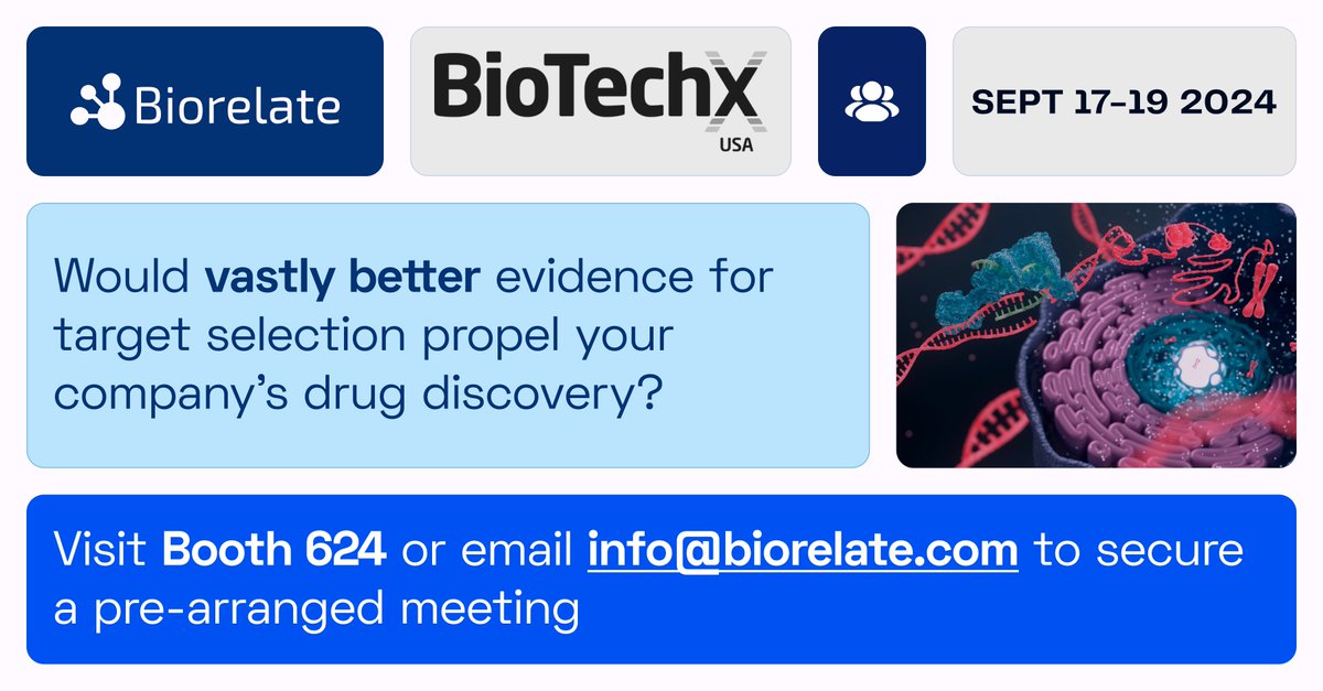 One month until #biotechx <a href="/BioTechX_/">BioTechX</a>  USA in Phili Sept 17-18. Email us to book a 1:1 demo to see the new evidence that could be at your fingertips to support better target selection, understanding mechanism of action, indication expansion and other key drug discovery areas.