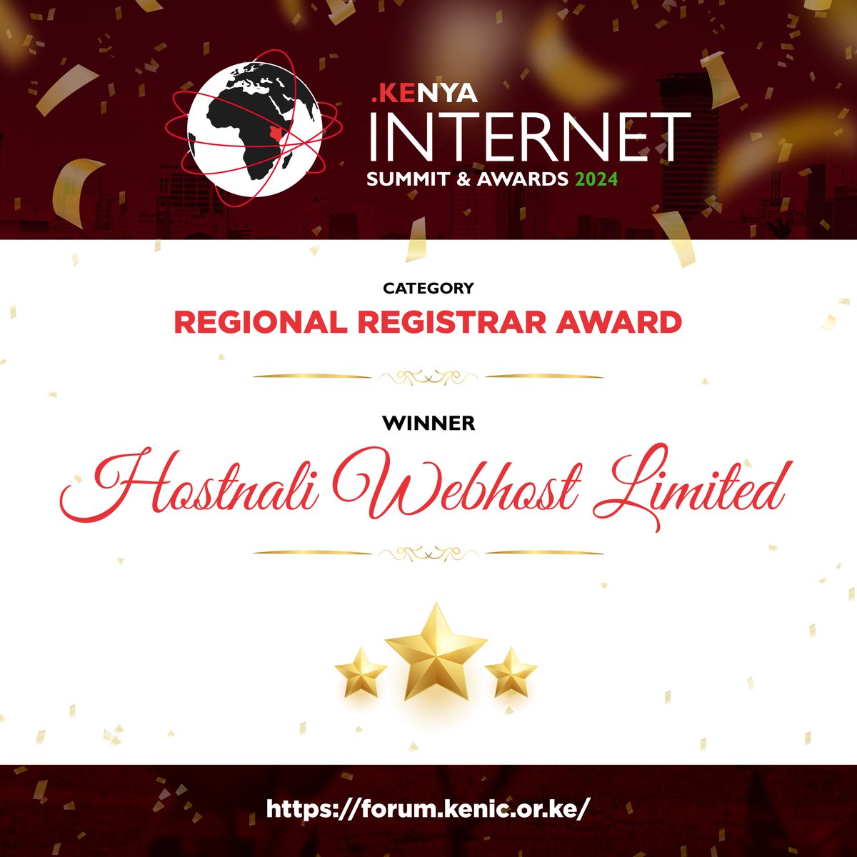KenicTLD's tweet photo. Category 4: ⭐REGIONAL REGISTRAR AWARD⭐

Winner: @hostnali Webhost Ltd
1st Runner Up: Gamma Solutions
2nd Runner Up: @Ecobizlimited 
.
.
#DotKE
#KenyaInternetSummit2024 https://t.co/31dSvOFfp8