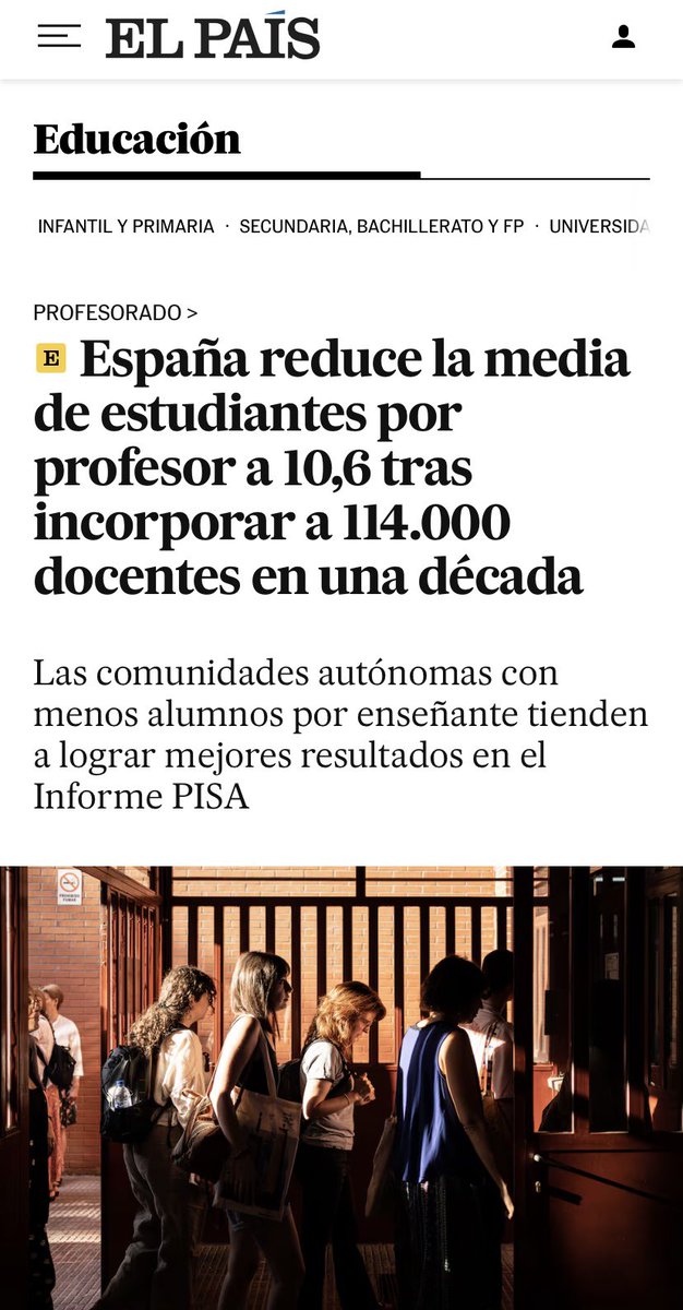 Hilo: maticemos la última manipulación de <a href="/el_pais/">EL PAÍS</a> 

El año pasado mi IES tenía unos 800 alumnos y unos 80 profesores. Es decir: 10 alumnos por profesor.

Sin embargo, la ratio media de alumnos por aula estaba en 23-24 alumnos (que ojo, no es mala para lo que hay por ahí). 🧵👇🏻