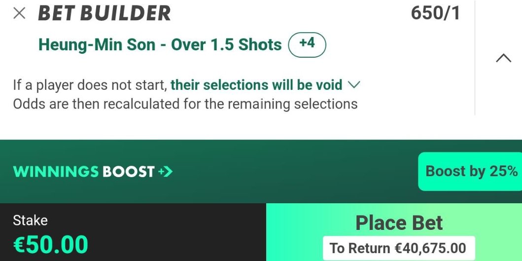 TheStatsKing's tweet photo. ✍️650/1 BET BUILDER 🕵️💵

#LEITOT #PremierLeague #Spurs

Giving £500 to 2 lucky people if it wins 🤝

Simply LIKE❤️ &amp; RETWEET 🔄 

LOAD BET HERE ⤵️⤵️
https://t.co/lVOxypvuUo https://t.co/JvbJtqWKLR