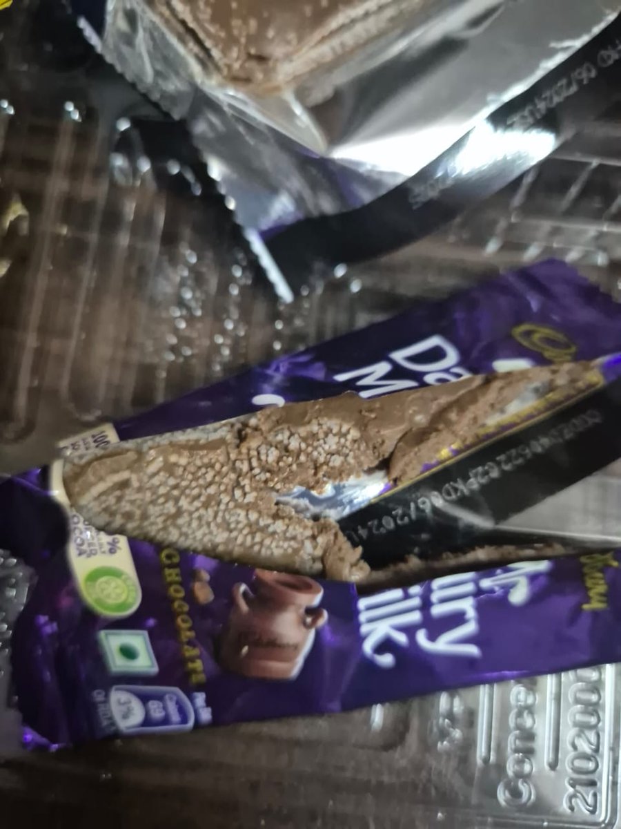 deepika30381678's tweet photo. "We are extremely disappointed with Cadbury. We purchased three products, and all three are inedible due to the presence of fungus. The manufacturing date is July 5, 2024. We demand an explanation for this lack of quality control 
@DairyMilkIn 
@fssaiindia 
@Hersheys https://t.co/xGiEg55p59