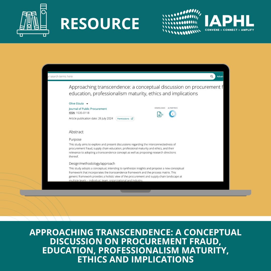 ''Approaching Transcendence: A Conceptual Discussion on Procurement Fraud, Education, Professionalism Maturity, Ethics, and Implications." by Olive Etsula.

👉Full paper here: emerald.com/insight/conten…