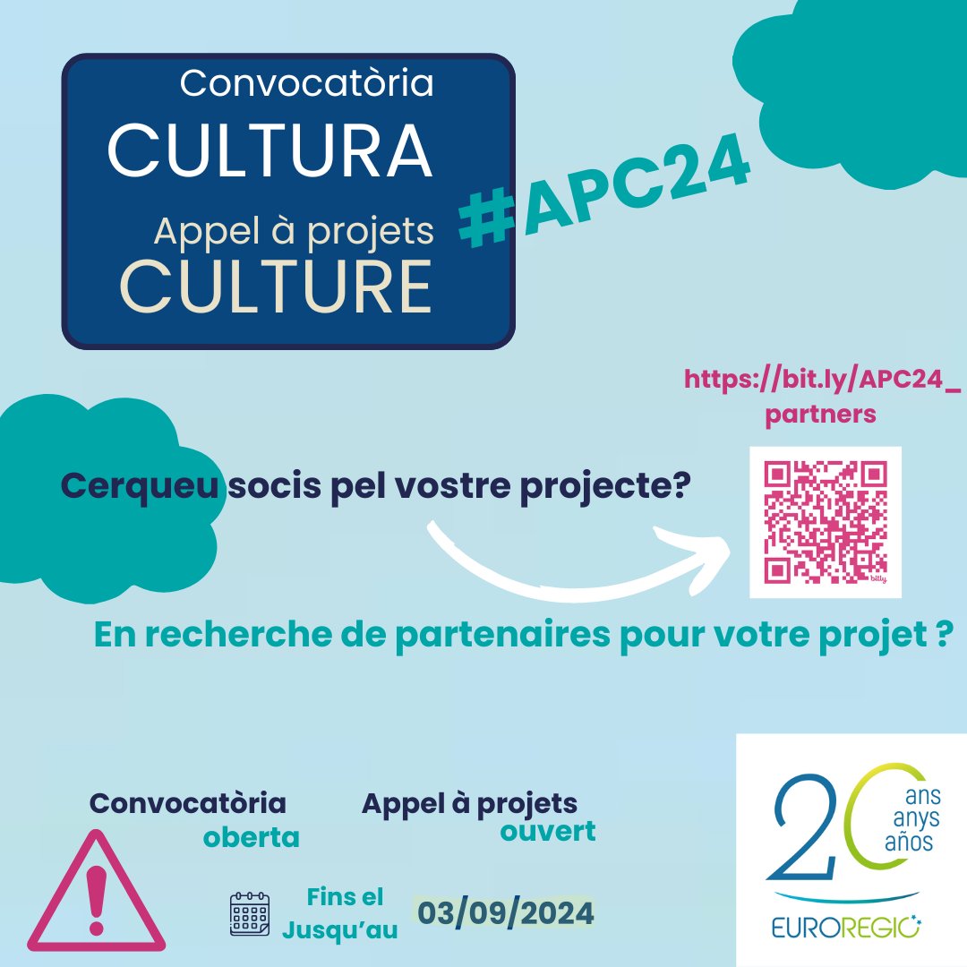 Euroregion's tweet image. #APC24 #convocatoria 
tic-tac-tic-tac... ⏱️
J-15 pour les dépôts de projets #culture #euroregion 2024 !
D-15 per finalitzar les candidatures #projectes #cultura #euroregio 2024!