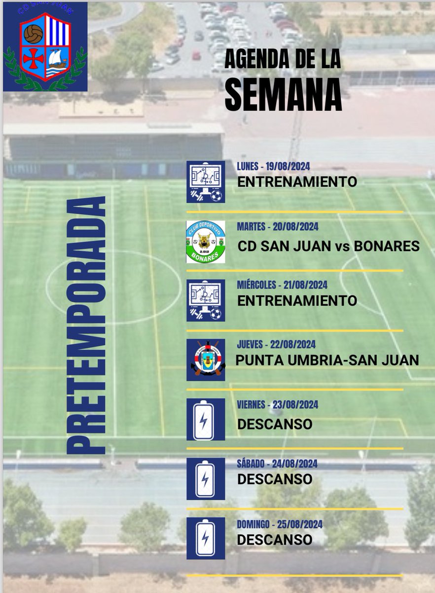 CD_SanJuan's tweet photo. Agenda de la semana con dos partidos amistosos para nuestro equipo senior. 

💪😎 https://t.co/UdR4DLD8pj