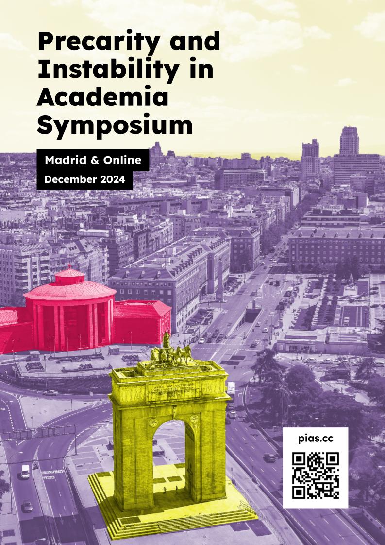 PIASymposium's tweet photo. 🚨 Welcome to the 1st Precarity and Instability in Academia Symposium (#PIAS2024)! 🚨
We’re diving deep into the complex and often unsettling world of #AcademicPrecarity. Join us in late December, in Madrid or online, as we explore the instability that pervades academia. https://t.co/E9gMVjr6zo