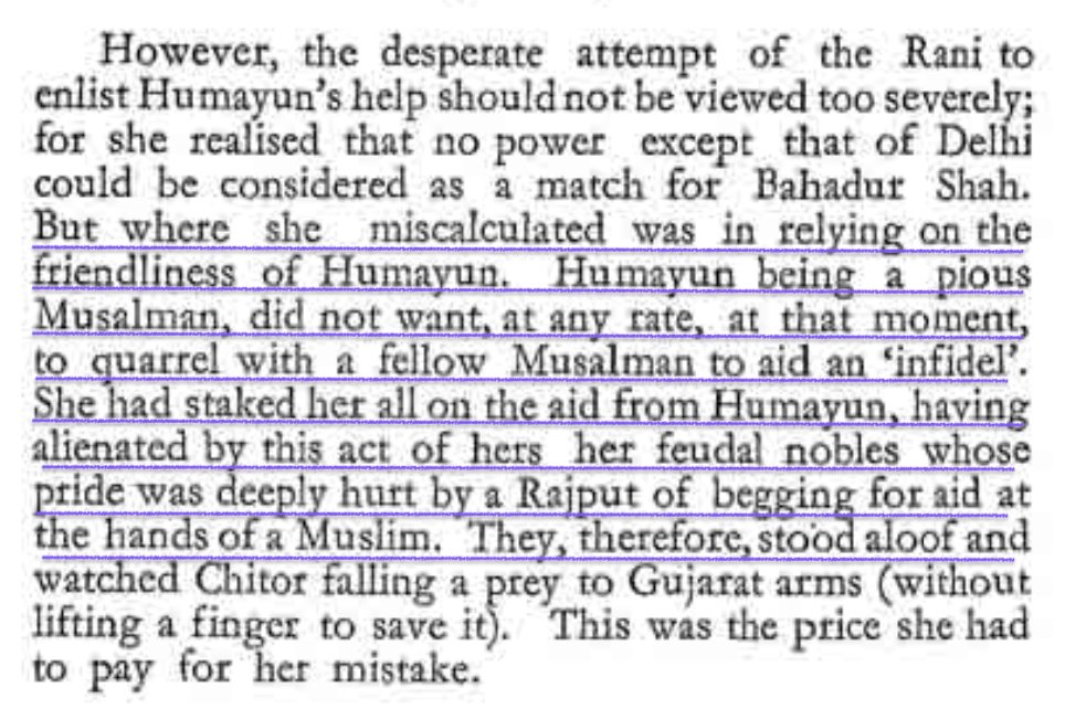 MumukshuSavitri's tweet photo. To suggest Raksha Bandhan began with Humayun's "brotherly concern" for Rani Karnavati is a sheer travesty of history & an insult to the memory of brave Hindus who died defending India against Mughals. Rani Karnavati did indeed send a desperate plea for assistance when Bahadur Shah attacked Chittor, but Humayun did nothing to help Rani Karnavati. Instead he marched to Gwalior & after staying there a month went back to Agra. Being a devout Muslaman he did not want to fight with a fellow Muslim for the sake of helping Kafir Hindus. Finally Bahadur Shah besieged Chittor & Rani Karnavati committed Jauhar along with 13,000 women & 3,000 children. 32,000 brave Rajput warriors fought to the death to defend their land.

Thus Humayun NEVER had any shred of "brotherly concern" for Rani Karnavati. For a person of your stature to disseminate such dangerously misleading lies about our religious festival & history is truly unfortunate. Kindly withdraw this falsified post & apologize for hurting the sentiments of Hindus on this sacred occasion.

Raksha Bandhan/Rakhi Purnima has been known as a Hindu festival since Mahabharat times & has even more ancient roots in older Vedic celebrations of summer solstice according to the Lunar calendar. The sacred thread represents Aditi, the ecliptic which encircles the sun again when he starts on a new path across the sky after completing the old. Rituals observed during Rakhi Purnima including offerings to Pitris & tying of Raksha Sutra are described in detail in the Bhavishyottara Purana by Shri Krishna himself