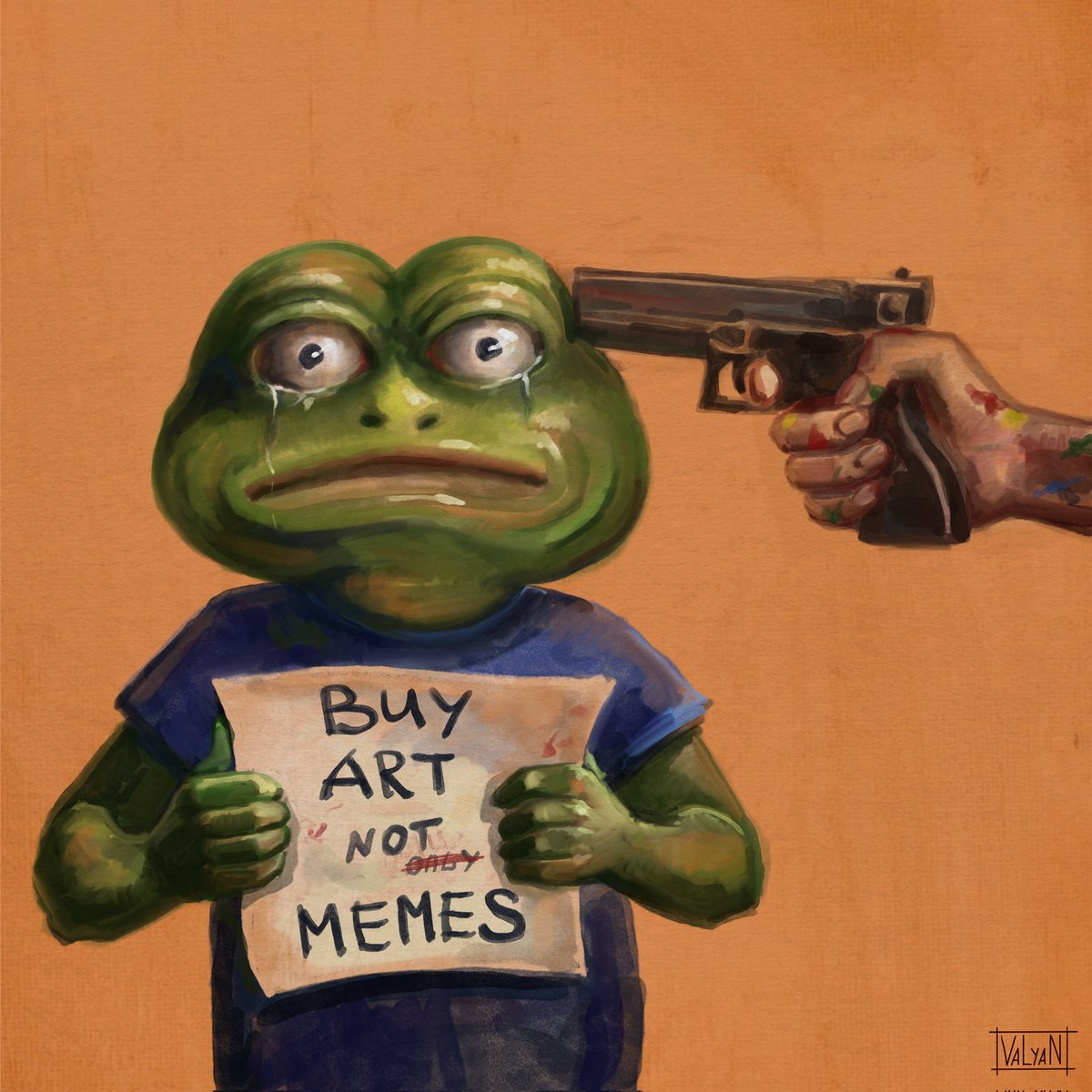 ValyaNarts's tweet photo. Gm 
Not the best day for me, but still life goes on
"Non meme Art, Act 2"
This one is in sol
1 sol https://t.co/K4KNBjfUEO