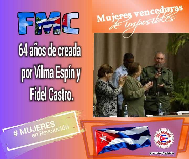 ContinoKety's tweet photo. Buenos días #Cuba este 23 de agosto conmemoramos el 64 aniversario de la @FMC_Cuba y diversos son los paradigmas de heroínas:  Mariana Grajales, “Madre de la Patria”, y Celia Sánchez Manduley, “La Flor más autóctona de la Revolución Cubana”.
#MujeresEnRevolución 
#MiMóvilEsPatria https://t.co/Tbj6QSmmzy