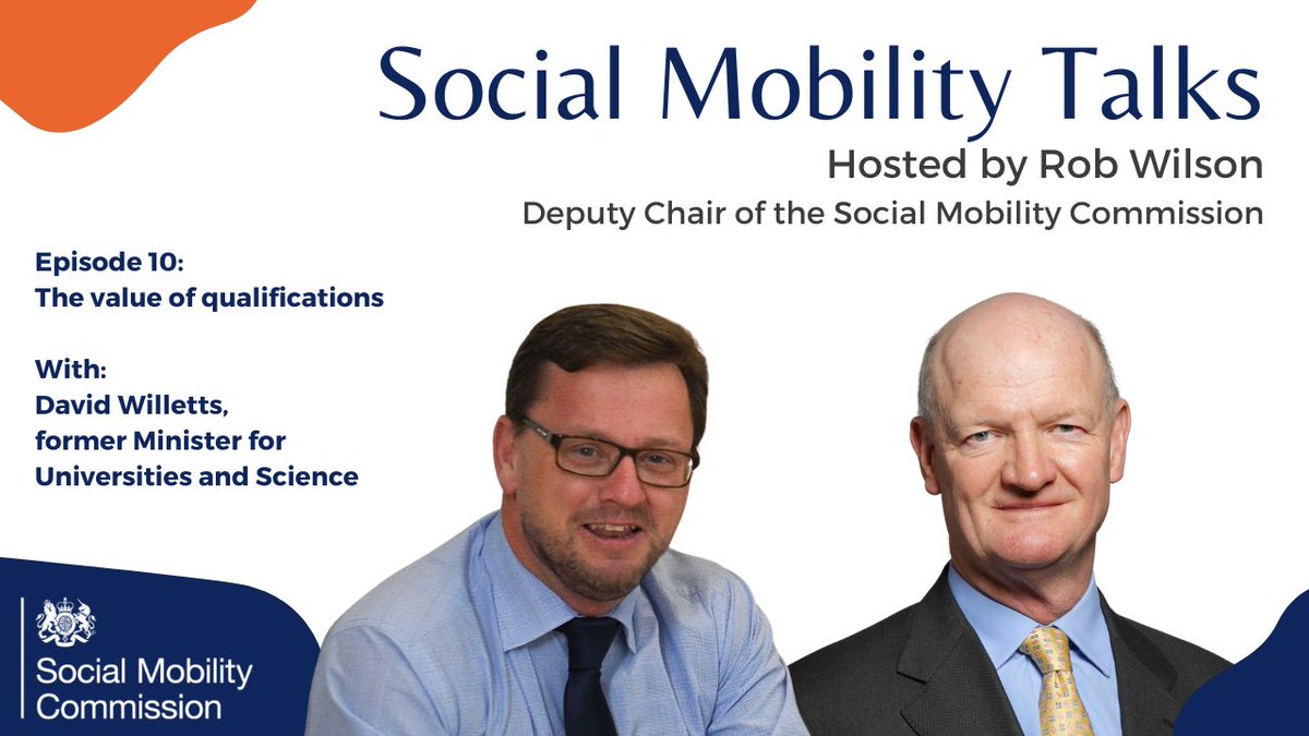 SMCommission's tweet photo. In this latest episode of the #SocialMobilityTalks podcast, our Deputy Chair, @RobWilson_RDG , discusses the value of qualifications and much more with former Minister for Universities and Science, The Rt Hon. Lord David Willetts FRS.
Watch via: https://t.co/YHa2LqaZo6 https://t.co/XZNZGompbG