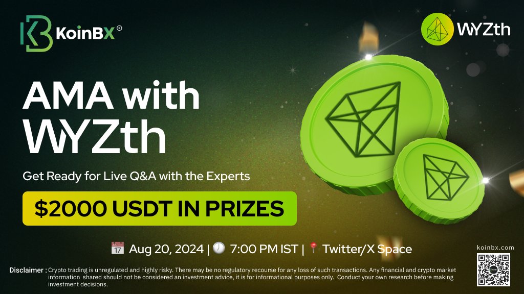 KoinBX's tweet photo. 🥁 Get Ready: Only 1 Day Until the Big Event!

The countdown is on for the most exciting AMA with @wyzthofficial  

📅 Tomorrow, August 20, 2024

🕖 7:00 PM IST
📍 Twitter/X Space
🔥 Here’s what’s in store:
Live Q&A with the masterminds behind the project!
$2000 USDT in rewards for the lucky winners! 🎁

📲 Steps to Win:

1. Follow @KoinBX  & @wyzthofficial 
2. Like, Retweet, and Tag 3 Friends with hashtags #WYZ and #KoinBX
3. Drop your burning questions for WYZth in the comments!
4. Fill the Google form 👉 https://t.co/6XjR2FlZxR

💥 Winners announced post-listing! Don’t miss your chance to be part of the future of crypto! 

#koinbx #crypto #cryptocommunity #CryptoAMA #WYZthChain  #BlockchainInnovation #Rewards #Giveaway #Giveaways2024