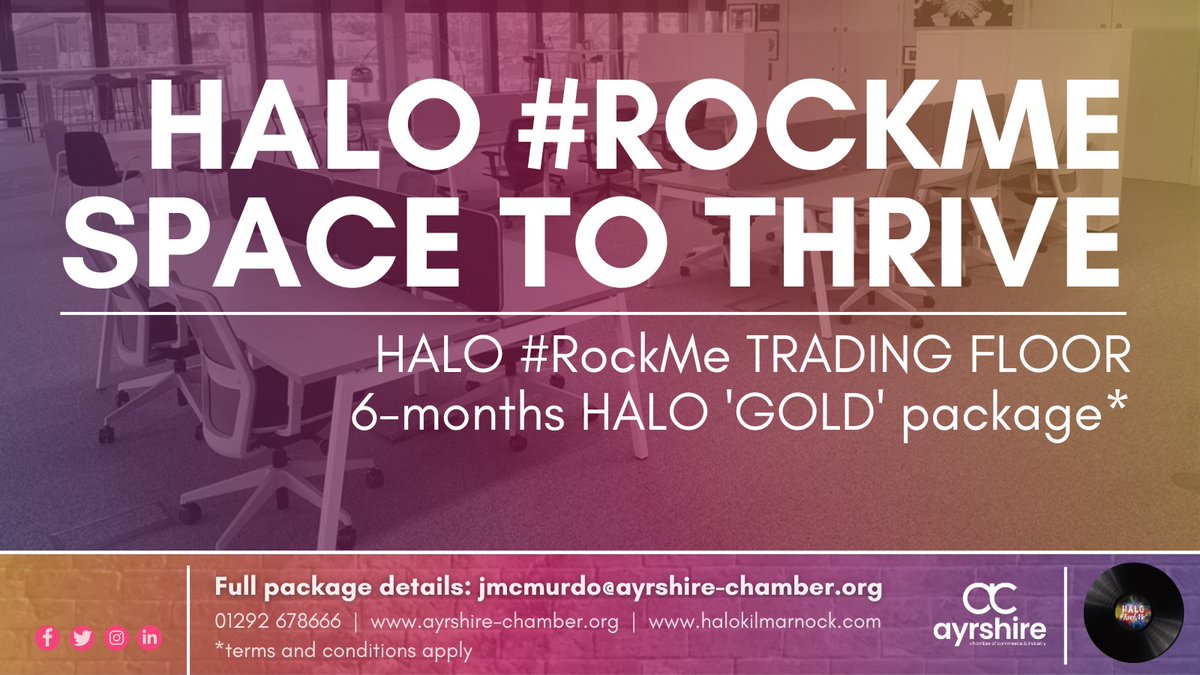 AyrshireChamber's tweet photo. #SpaceToThrive in #Ayrshire!

Access 6-months of the @HALORockMe GOLD package as part of your Chamber membership* and continue your #Sustainability journey!

For further information:
📧jmcmurdo@ayrshire-chamber.org
☎ 01292 678666

*T&amp;Cs apply. https://t.co/hyW3WdeBGi