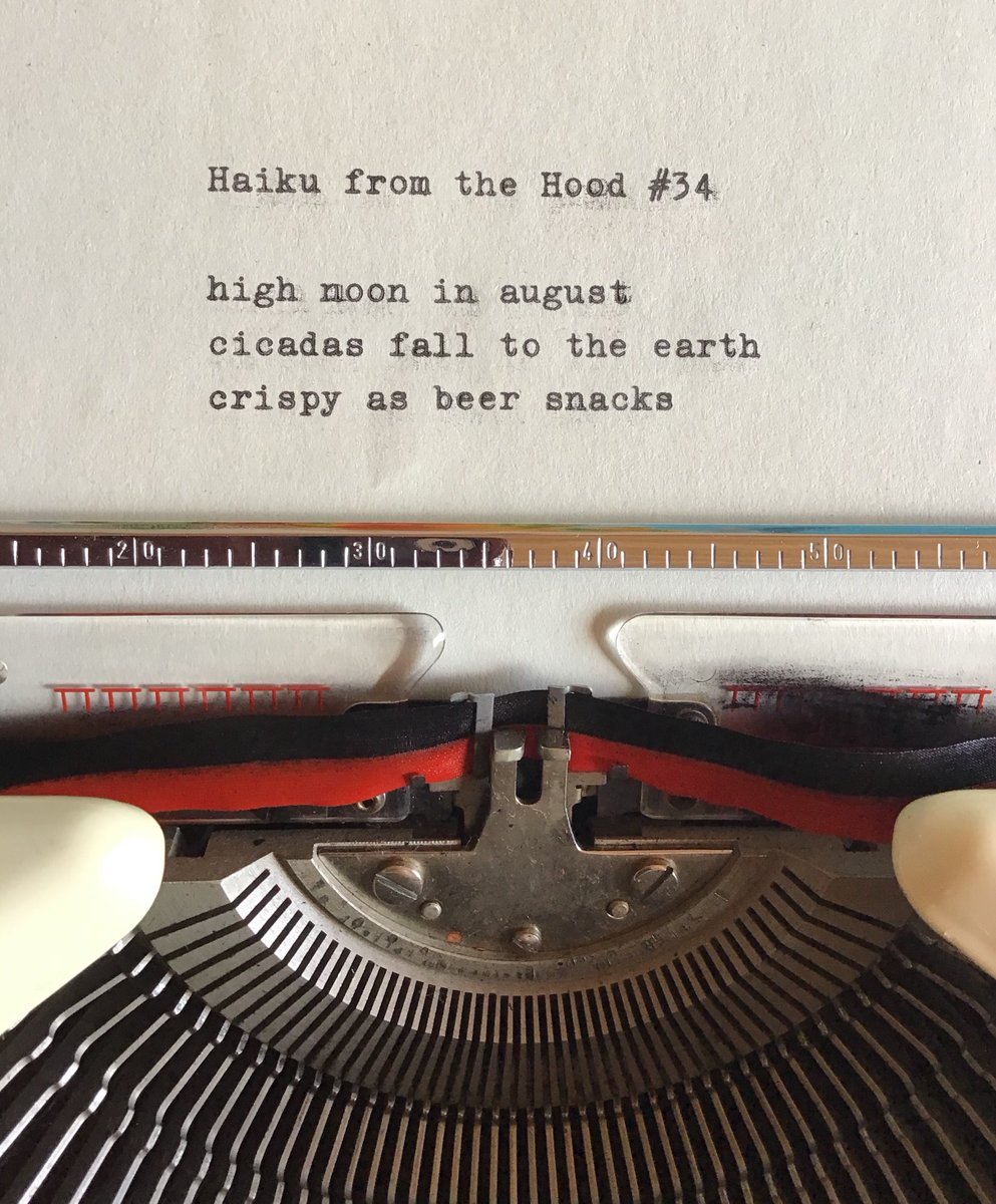mistersism's tweet image. Bringing you the Hood one haiku at a time.

#haiku #fivesevenfive #challenge #hood #summer #summerinjapan #japan #japaneseneighborhood #typewritten #typewriter #princess300 #cicadas #beer #snacks