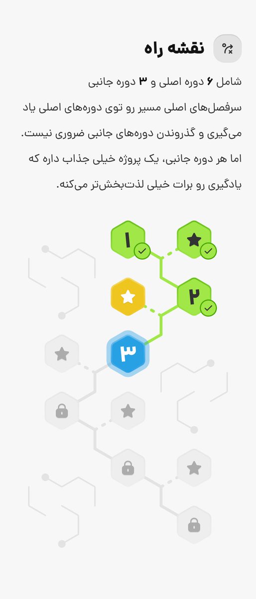 mohadindesign's tweet photo. @michalmalewicz That was one of the challenges we faced in this roadmap. The problem is:
1- Some of our titles are long
2- The roadmap has some optional branch items (like picture below)

So to show the title, we designed something like in the second picture, inspired by Duolingo https://t.co/KFKRYtwrRX