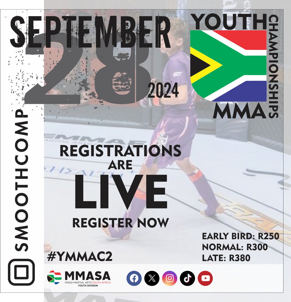 youthmmachamps's tweet photo. 🚨Registrations are LIVE!
Early Bird registrations are open to all!

Don't miss out!
🇿🇦
#YMMAC #YMMAC2 #Youth #YouthMMA #MMA #Developement #IMMAF #MMASA #Johannesburg #SouthAfrica 
@IMMAFed @RDXSports @TheDaneMMA @SuperSportTV @SABCSportHub https://t.co/AchhmGDXS2