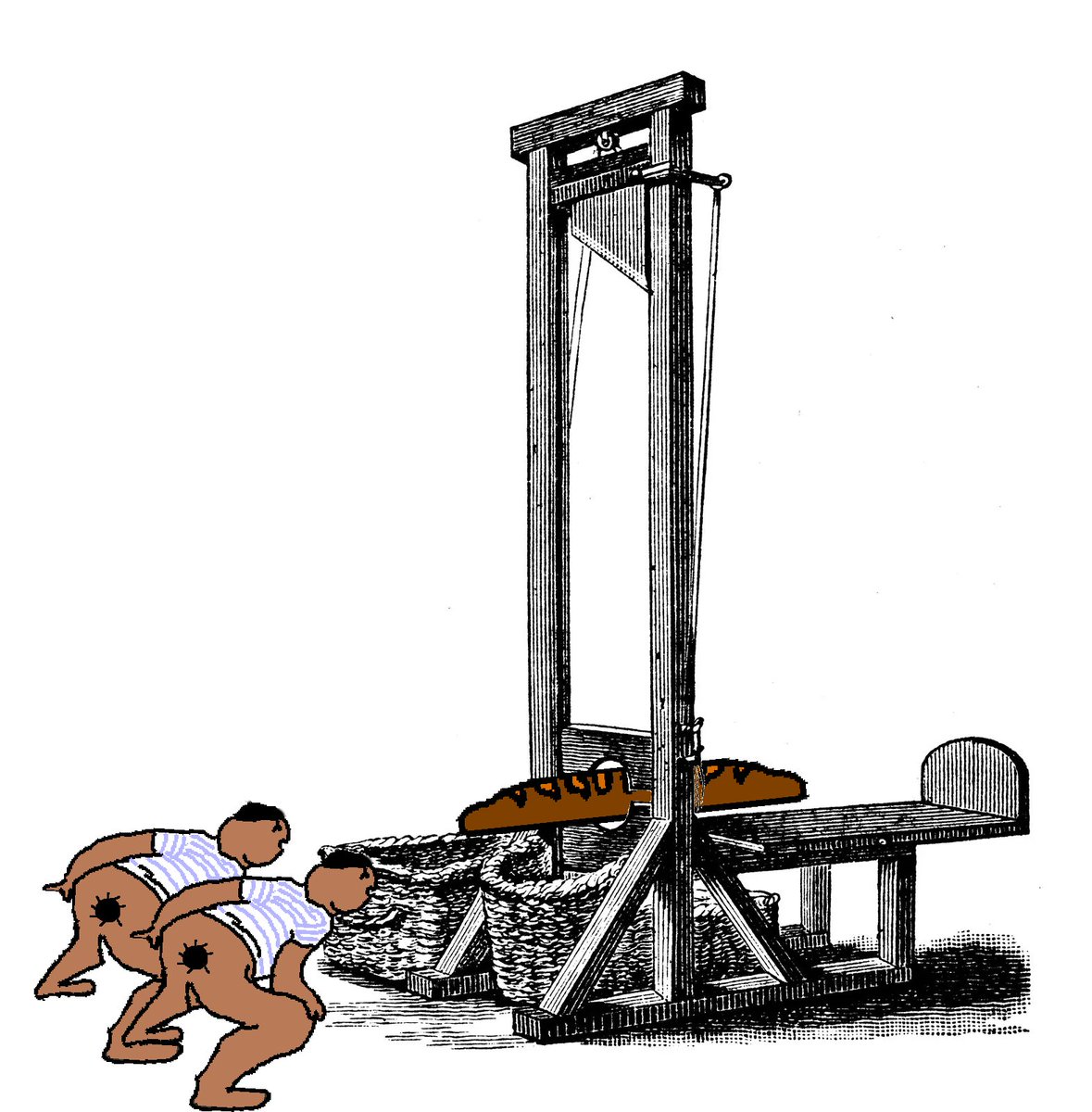 sacrebleupierre's tweet photo. During the baguette shortage in 18th-century France, the French faced a crisis that demanded creative solutions. Ingeniously, they invented a tool that allowed for precise baguette cutting. With one swift slice, a single baguette could now be neatly divided, ensuring that it could, in theory, satisfy twice the need for a rectal baguette. A truly "revolutionary" way to stretch limited resources!