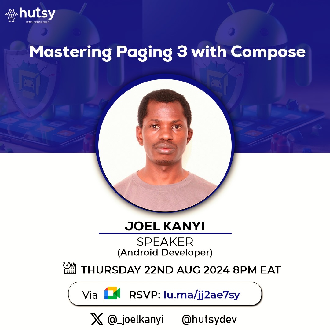 Hello Droids,

It's been a while, 

Join us this Thursday for a session on 'Mastering Paging 3 With Compose' with  <a href="/_joelkanyi/">Kanyi</a> 

RSVP : lu.ma/jj2ae7sy