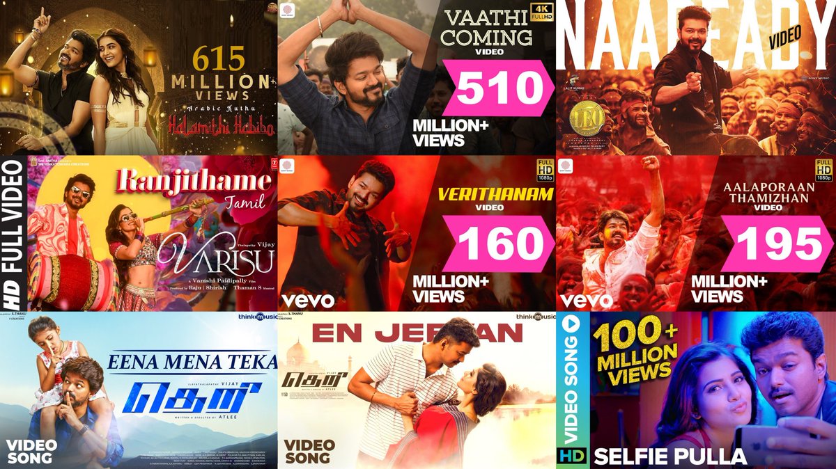 Thalapathy_V_N_'s tweet photo. Fastest @actorvijay's Songs to reach 150M Views on YouTube.

#ArabicKuthu - 59 days
#VaathiComing - 89 d
#NaaReady 🆕 - 274 d
#Ranjithame (@TSeries) - 324 d
#Verithanam - 1,154 d
#AalaporanThamizhan - 1,439 d
#EenaMeenaTeeka - 2,444 d
#EnJeevan - 2,722 d
#SelfiePulla - 3,115 d https://t.co/02oEIhsjgj