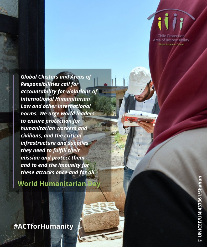 GlobalCPAoR's tweet photo. On this #WorldHumanitarianDay, the Global CP AoR, in solidarity with other humanitarian actors, advocates for the protection of civilians and humanitarian workers and for accountability. 
#ActForHumanity 
Agir pour l'humanité
Actuar por la humanidad
العمل من أجل الإنسانية https://t.co/t6CjA1B4ME
