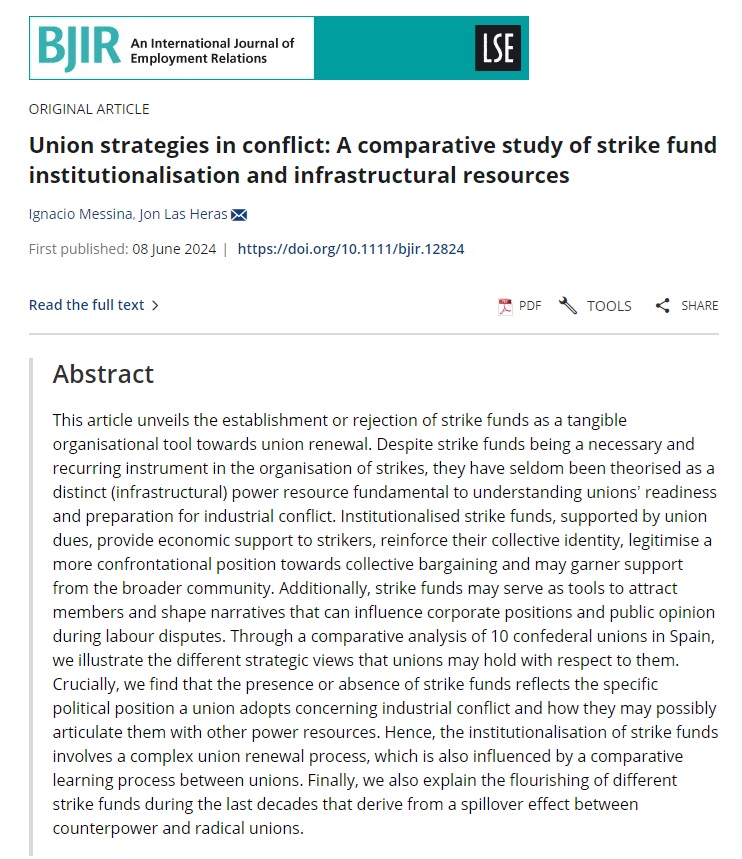 31Natxo's tweet photo. En “Estrategias sindicales en conflicto: un estudio comparativo de la institucionalización de las cajas de resistencia y de los recursos infraestructurales” en el estado español, abordamos, junto con el profesor Jon Las Heras @jonlhc, un estudio que... 🧵 https://t.co/8c9IECE6TJ