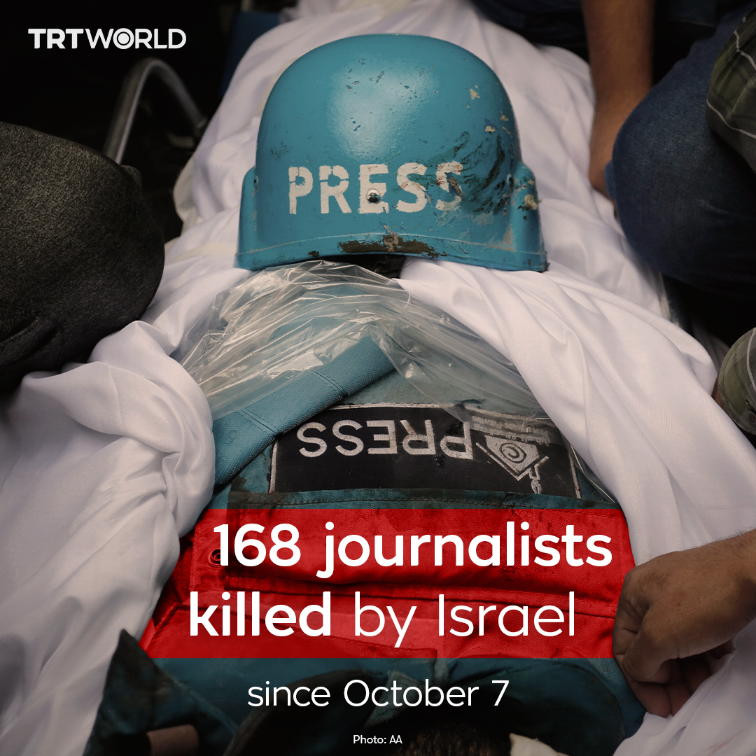 Israel has killed more than 168 journalists since October 7 in its ongoing genocidal assault on #Palestine’s Gaza.

#Israel’s brutal assault on #Gaza has killed more than 40,000 people, whilst also wounding more than 92,000