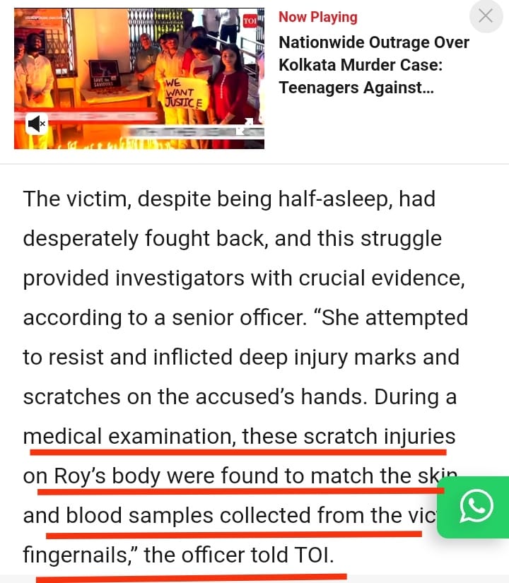 Sanghamitra Bandyopadhyay (@sanghamitralive) on Twitter photo Blood found in the nails of the RG Kar victim matches the blood found on the scratches of arrested Sanjay Rai according to this Times of India report which were inflicted by the victim on him.
It was the efforts of <a href="/KolkataPolice/">Kolkata Police</a> that first cracked the case with Sanjay Rai's Blood found in the nails of the RG Kar victim matches the blood found on the scratches of arrested Sanjay Rai according to this Times of India report which were inflicted by the victim on him.
It was the efforts of <a href="/KolkataPolice/">Kolkata Police</a> that first cracked the case with Sanjay Rai's