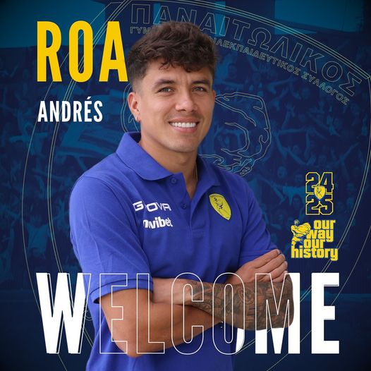 FC_Panetolikos's tweet photo. Can’t wait to see you performing in Blue and Yellow  @andresroaok 
#Panetolikos #Newtransfer #Welcome #Agrinio #Ourwayourhistory https://t.co/mpLzCHRwlF