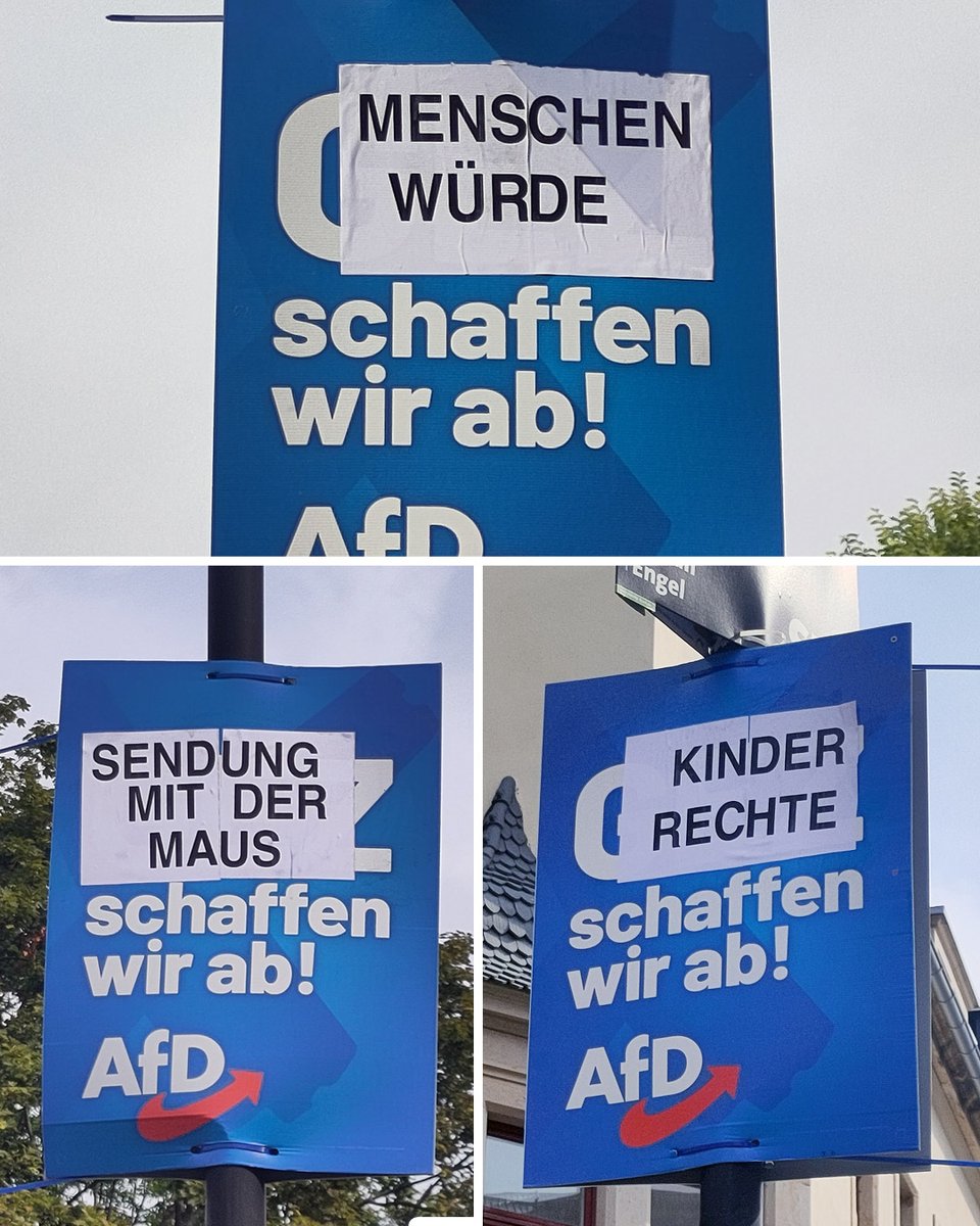 RobertMatzke's tweet photo. Einige neue #Wahlplakate im #Dresden #Pieschen Kiez. #Adbusting - Danke #NoAfd #dankeantifa #wahl #wahl24 https://t.co/BHMbG5GWHd