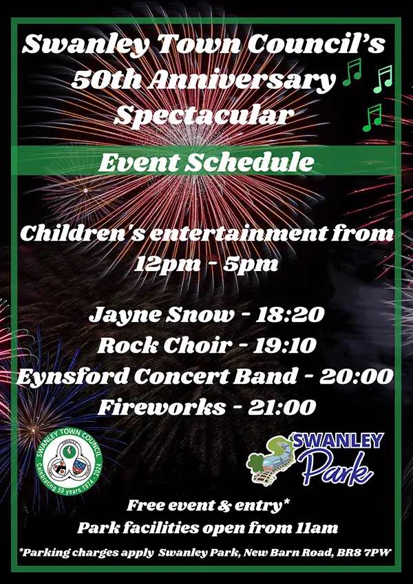 EynsfordBand's tweet photo. Fireworks Spectacular at Swanley Park this coming Friday 23rd August.  Completely FREE with no ticket required.  We'll be playing from 8pm, culminating with a performance of the 1812 overture synchronised to an epic firework display.  #swanley #fireworks #Concert https://t.co/7qhHfs1fu7