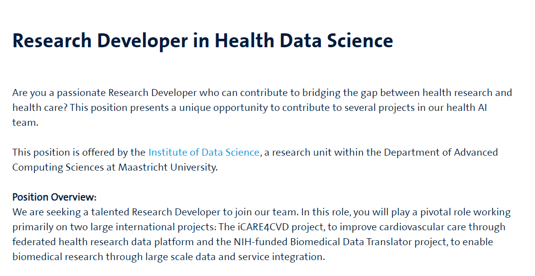 UM_IDS's tweet photo. ✋🏽!VACANCY ALERT!👇🏼
Research Developer in Health Data Science
https://t.co/FsIWapB8kn
@UM_DACS @micheldumontier @iCARE4CVD @ncats_nih_gov
#umdatascience #datascience #healthdatascience #healthdata #BiomedicalDataTranslator #HealthcareInnovation #developer #academicjobs https://t.co/BCnnxWK2pS