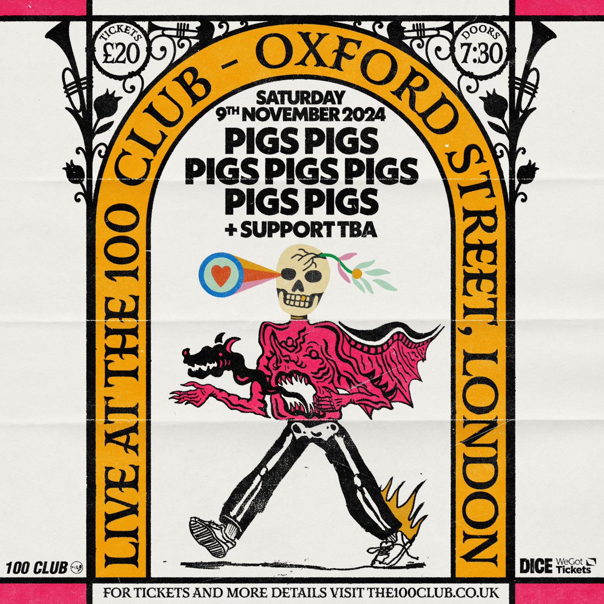 Pigs Pigs Pigs Pigs Pigs Pigs Pigs (@pigsx7) on Twitter photo London!! Pleased to announce that we’ll be playing a special intimate show at the <a href="/100clubLondon/">The 100 Club</a> on November 9th. The last time we played London it sold out very quickly, so best to get on this one 🚀. Tix via link in bio X London!! Pleased to announce that we’ll be playing a special intimate show at the <a href="/100clubLondon/">The 100 Club</a> on November 9th. The last time we played London it sold out very quickly, so best to get on this one 🚀. Tix via link in bio X